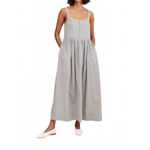 NEW POSSE mira scoop neck dress in blue/cream ginham